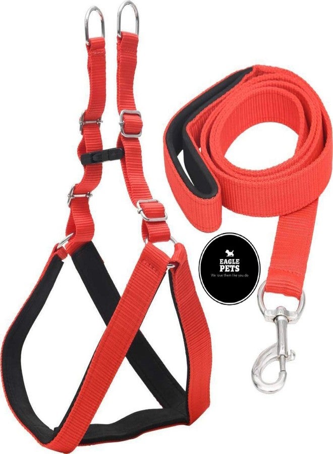 Eagle Pets Nylon Padded Eagle Pets Adjustable Dog Harness & Leash 1 Inch for Medium Size Pet (Chest Size : 24-29 Red & Black) (Red & Black, Large) - Image 1